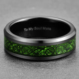 8mm Carbon Fiber Green Zircon Dragon Pattern Ring Tungsten Carbide Wedding Band