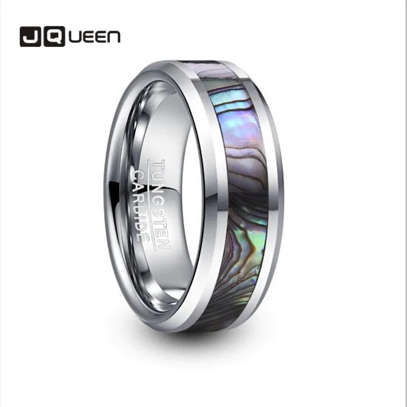 8mm Tungsten Carbide Ring Wedding Band Abalone Shell Inlay Men's Ring T231R