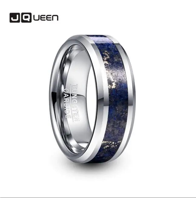 JQUEEN 8mm Tungsten Carbide Steel Inlaid Lapis Lazuli Men's Ring
