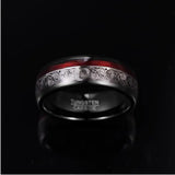 8mm Tungsten Steel Ring Triple Spiral Pattern+Red Guitar String Inlay