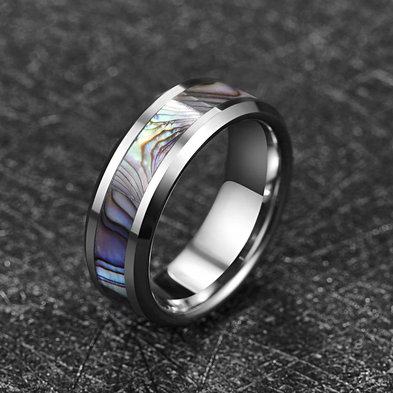 8mm Tungsten Carbide Ring with Abalone Shell Inlay