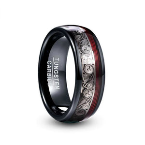 8mm Tungsten Steel Ring Triple Spiral Pattern+Red Guitar String T229R
