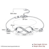 925 Silver Infinity Symbol Zircon Bracelet Heart Jewelry