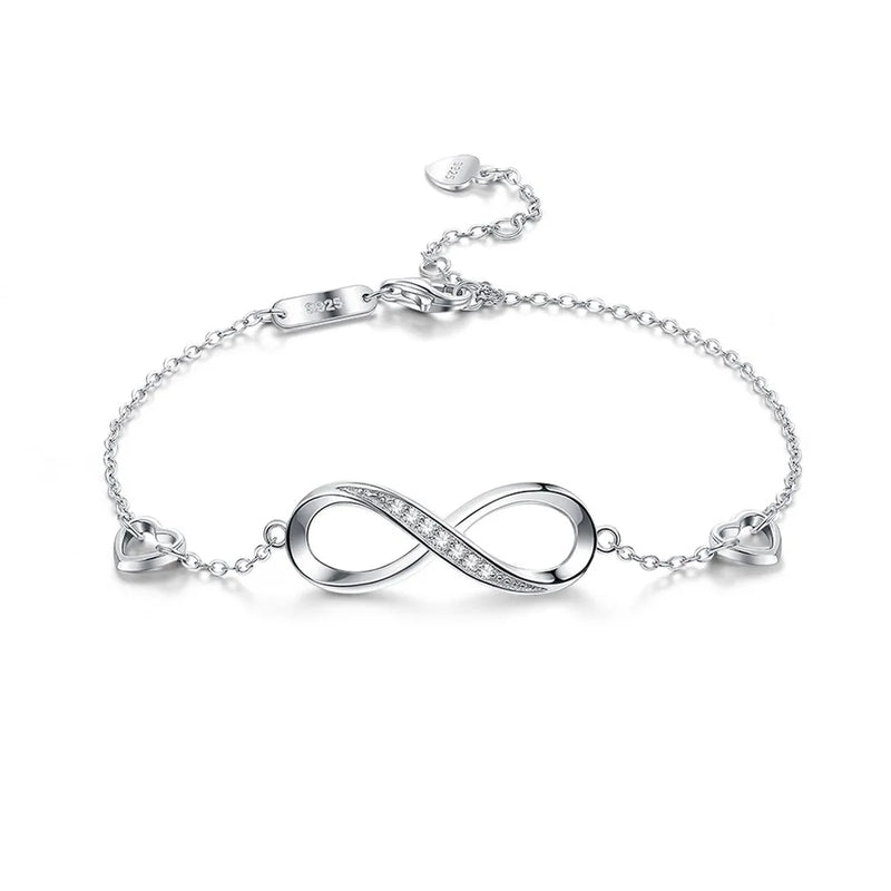 925 Silver Infinity Symbol Zircon Bracelet Heart Jewelry