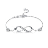 925 Silver Infinity Symbol Zircon Bracelet Heart Jewelry