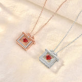 925 Silver Red Love Zircon Necklace Women Bow Pendant Jewelry