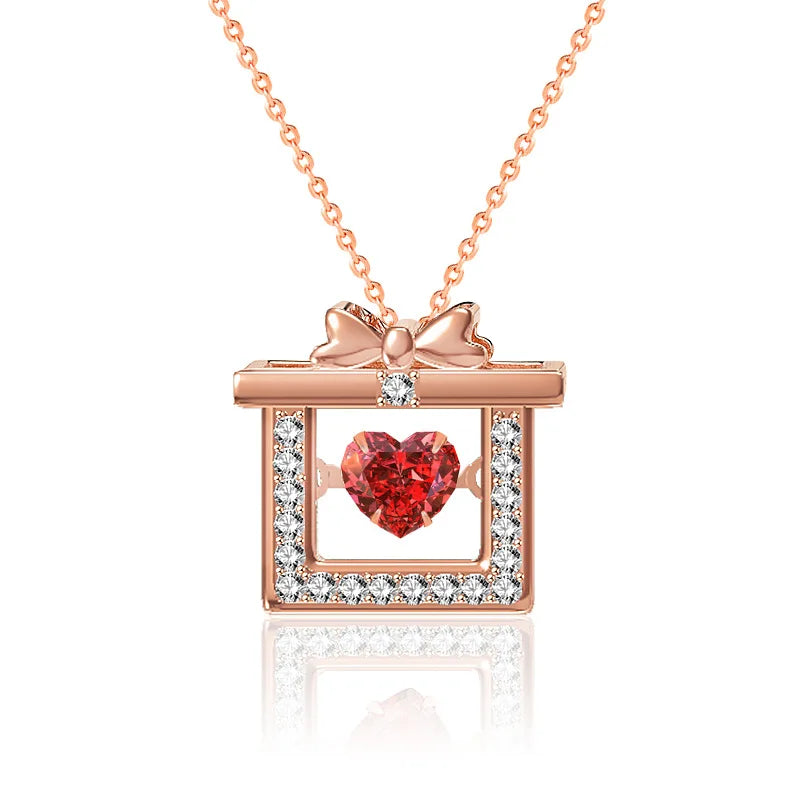 925 Silver Red Love Zircon Necklace Women Bow Pendant Jewelry