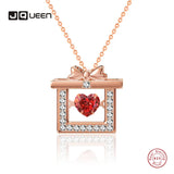 925 Silver Red Love Zircon Necklace Women Bow Pendant Jewelry