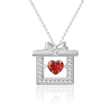 925 Silver Red Love Zircon Necklace Women Bow Pendant Jewelry