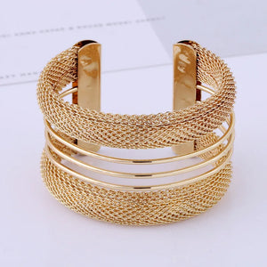 Alloy Wide Spring Cuff Bracelet Women Jewelry