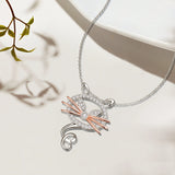 925 Silver Cat Pendant Rose Choker Zircon Necklace