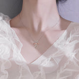 925 Silver Cat Pendant Rose Choker Zircon Necklace