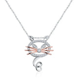 925 Silver Cat Pendant Rose Choker Zircon Necklace