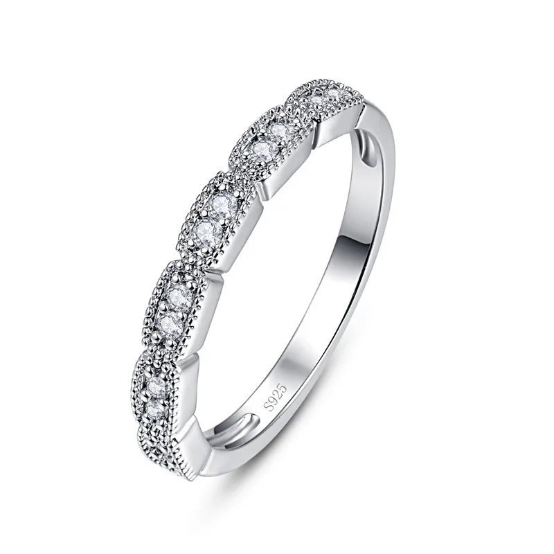 Geometric Crystal Silver Ring Wedding Bands Jewelry