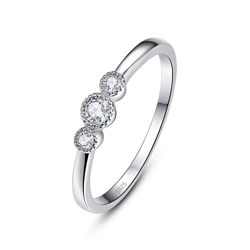 Silver Round CZ Ring For Women Weeding Bands Jewelry