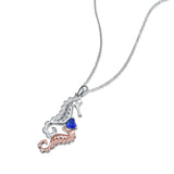 Sapphire Seahorse 925 Silver Choker Necklace with Rose Zircon
