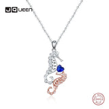 Sapphire Seahorse 925 Silver Choker Necklace with Rose Zircon