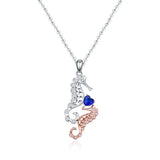 Sapphire Seahorse 925 Silver Choker Necklace with Rose Zircon