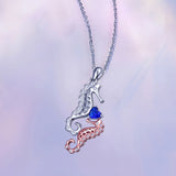 Sapphire Seahorse 925 Silver Choker Necklace with Rose Zircon