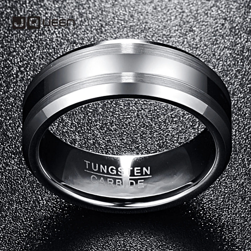 Men's 8mm Tungsten Carbide Ring Wedding Band Beveled Edge Size 6-14
