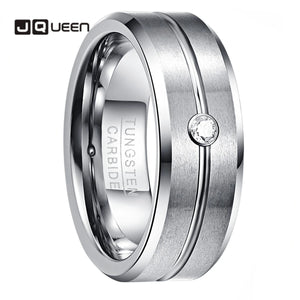 Men's 8mm Tungsten Carbide CZ Wedding Band Matte Finish Polished Edge
