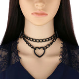 Peach Heart Chain Collar Necklace Leather Love Collar Neck Chain