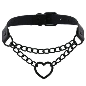 Peach Heart Chain Collar Necklace Leather Love Collar Neck Chain