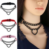 Peach Heart Chain Collar Necklace Leather Love Collar Neck Chain