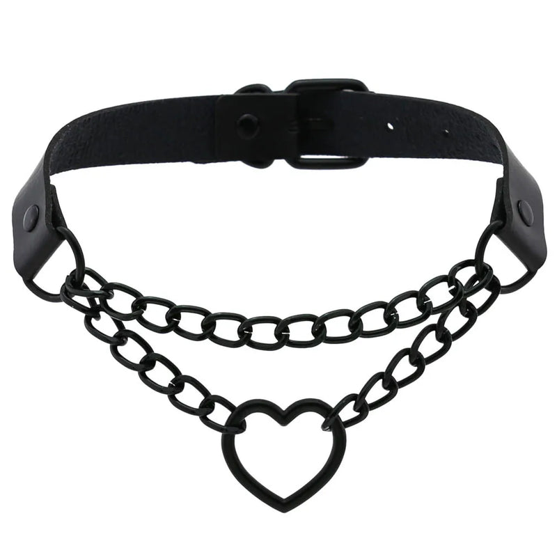 Peach Heart Chain Collar Necklace Leather Love Collar Neck Chain