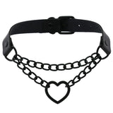 Peach Heart Chain Collar Necklace Leather Love Collar Neck Chain
