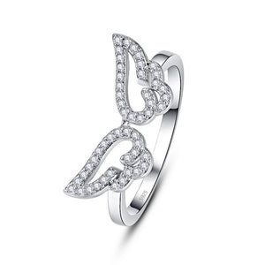Silver Sparkling Ring Romantic CZ Angel Wings Finger Ring For Women