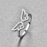 Silver Sparkling Ring Romantic CZ Angel Wings Finger Ring For Women