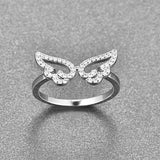 Silver Sparkling Ring Romantic CZ Angel Wings Finger Ring For Women