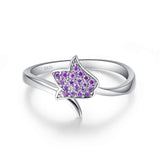 Purple Crystal Rose Flower Female Finger Rings For Women Wedding Jewelry