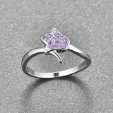 Purple Crystal Rose Flower Female Finger Rings For Women Wedding Jewelry