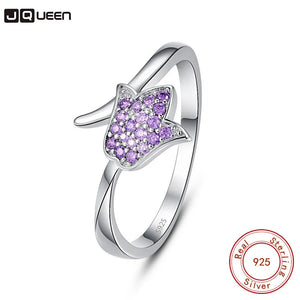 Purple Crystal Rose Flower Female Finger Rings For Women Wedding Jewelry