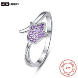 Purple Crystal Rose Flower Female Finger Rings For Women Wedding Jewelry