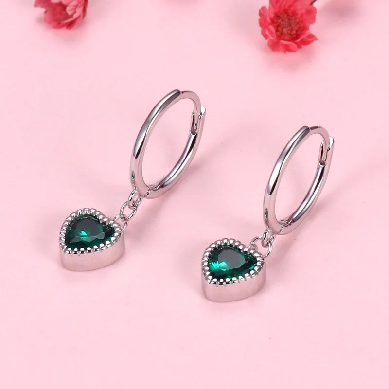S925 Silver Emerald Heart Diamond Earrings Women Jewelry
