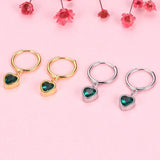 S925 Silver Emerald Heart Diamond Earrings Women Jewelry
