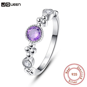Silver Engagement Ring with Purple CZ - Wedding Party Jewelry