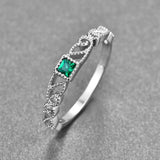 Silver Geometric Square Green CZ Finger Rings For Women