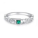 Silver Geometric Square Green CZ Finger Rings For Women