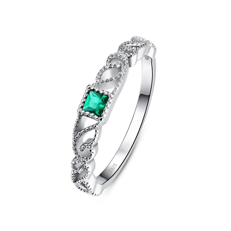 Silver Geometric Square Green CZ Finger Rings For Women