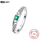 Silver Geometric Square Green CZ Finger Rings For Women