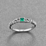 Silver Geometric Square Green CZ Finger Rings For Women