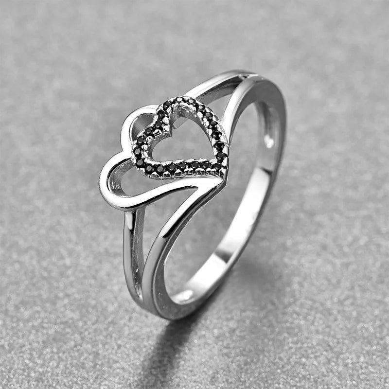 Silver Heart CZ Finger Ring Women Wedding Engagement Jewelry