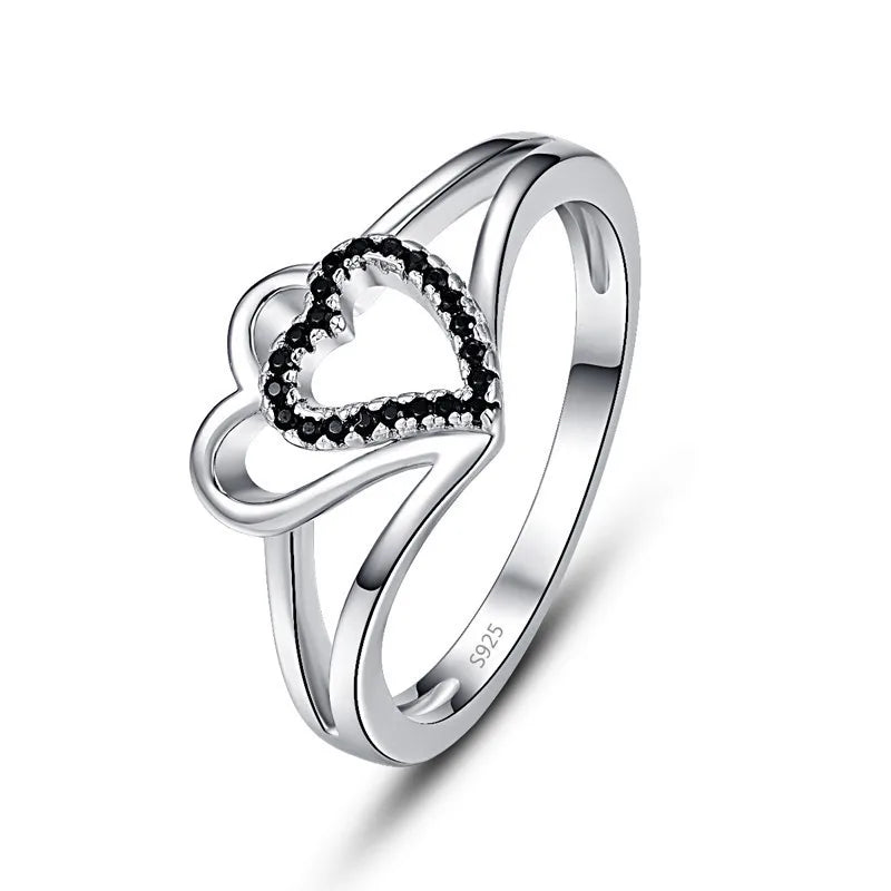 Silver Heart CZ Finger Ring Women Wedding Engagement Jewelry