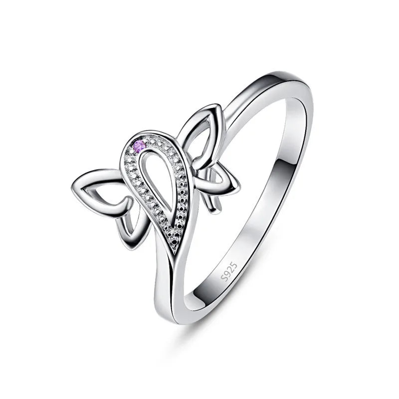 Lovely Silver Butterfly Zircon Ring Wedding Bands