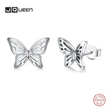 Vintage 925 Silver Hollow Butterfly Stud Earrings Women's Jewelry