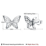 Vintage 925 Silver Hollow Butterfly Stud Earrings Women's Jewelry